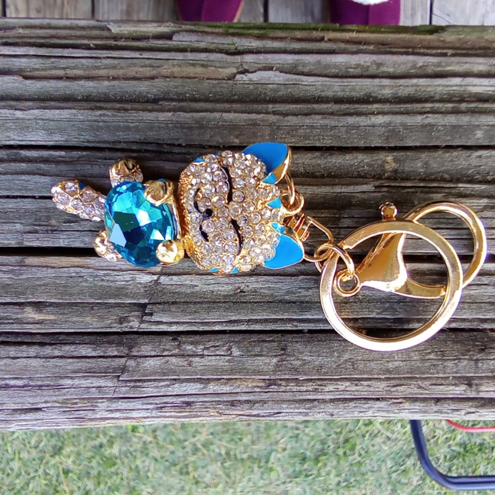 Blue Cat Rhinestone Bag Charm - Picture 2 of 2